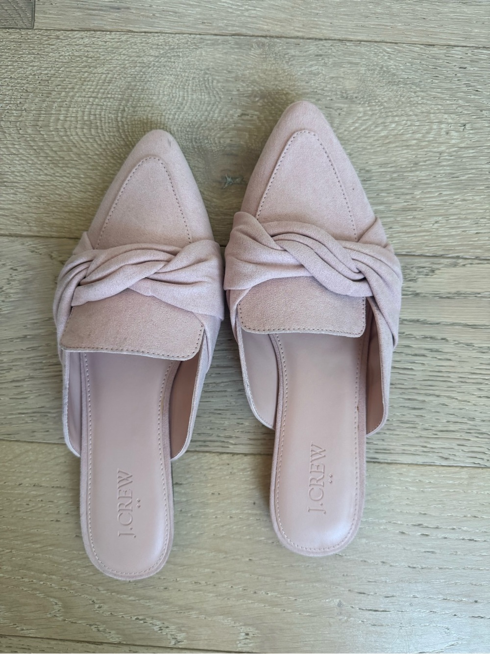 J. Crew Factory Blush Pink Knotted Suede Pointed Mules